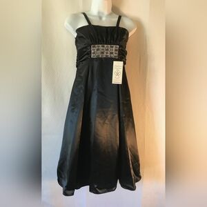 Stylish Black Satin Women's  Dress with Embellished Bodice